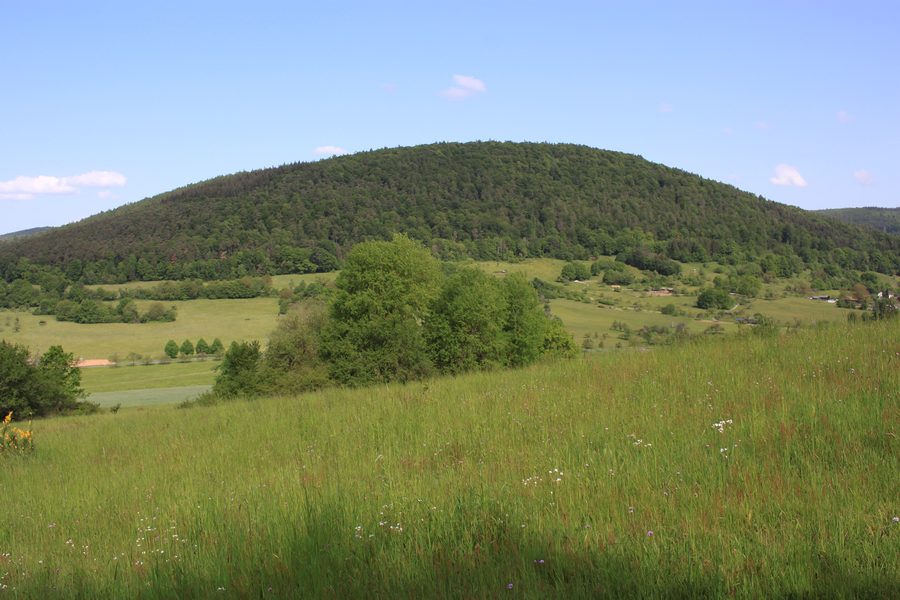 Hoher Berg bei Altenbuch im Spessart, gesehen vom Grohberg südlich von Breitenbrunn