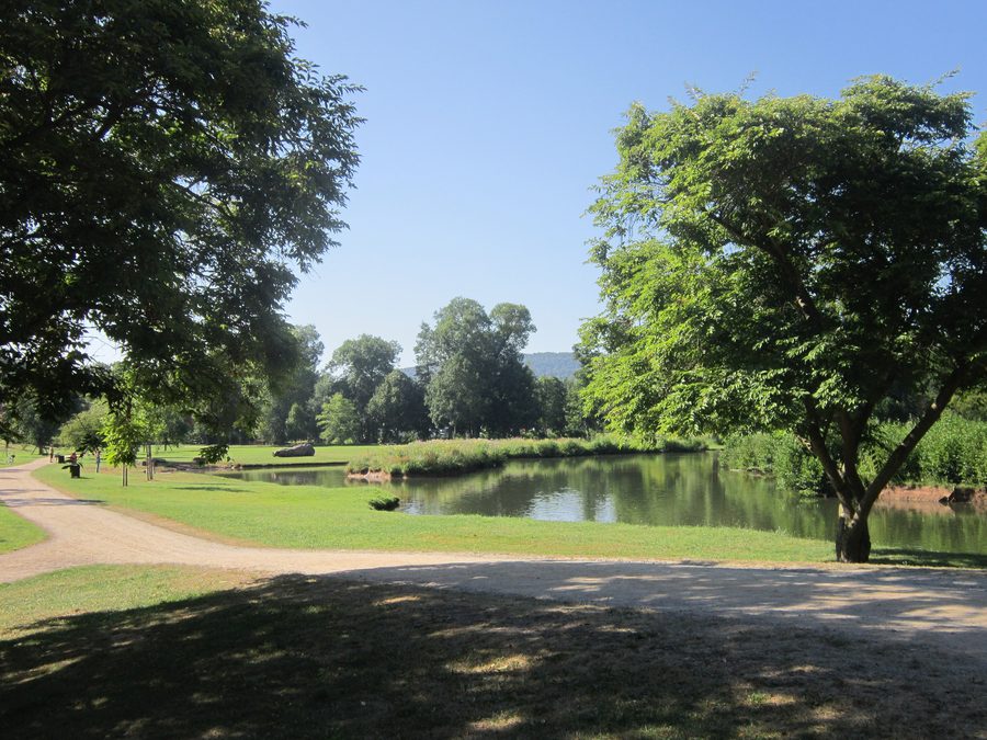 Mäander der Fränkischen Saale mit Saalestrand im Luitpoldpark von Bad Kissingen
