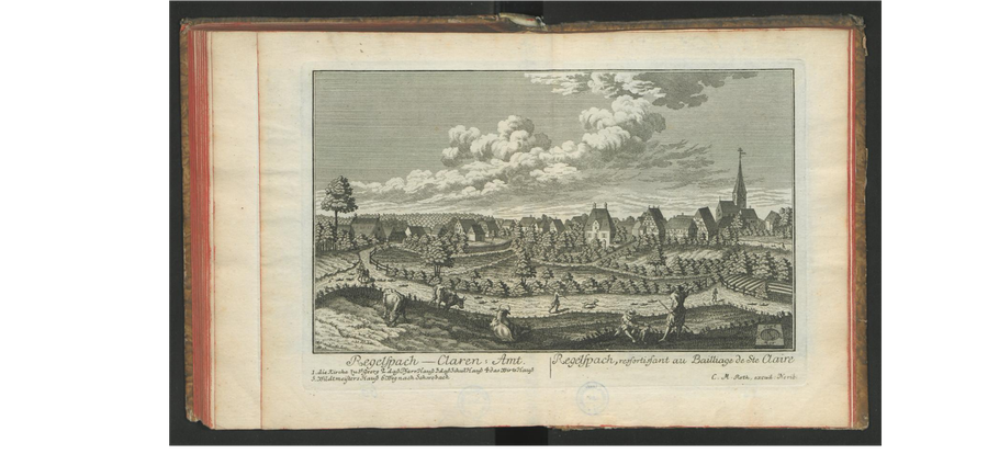 Historischer Stich mit einer Ansicht von Regelsbach um 1760