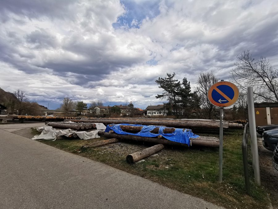 Floßlände und vorübergehende Lagerstätte für Baumstämme in Wolfratshausen