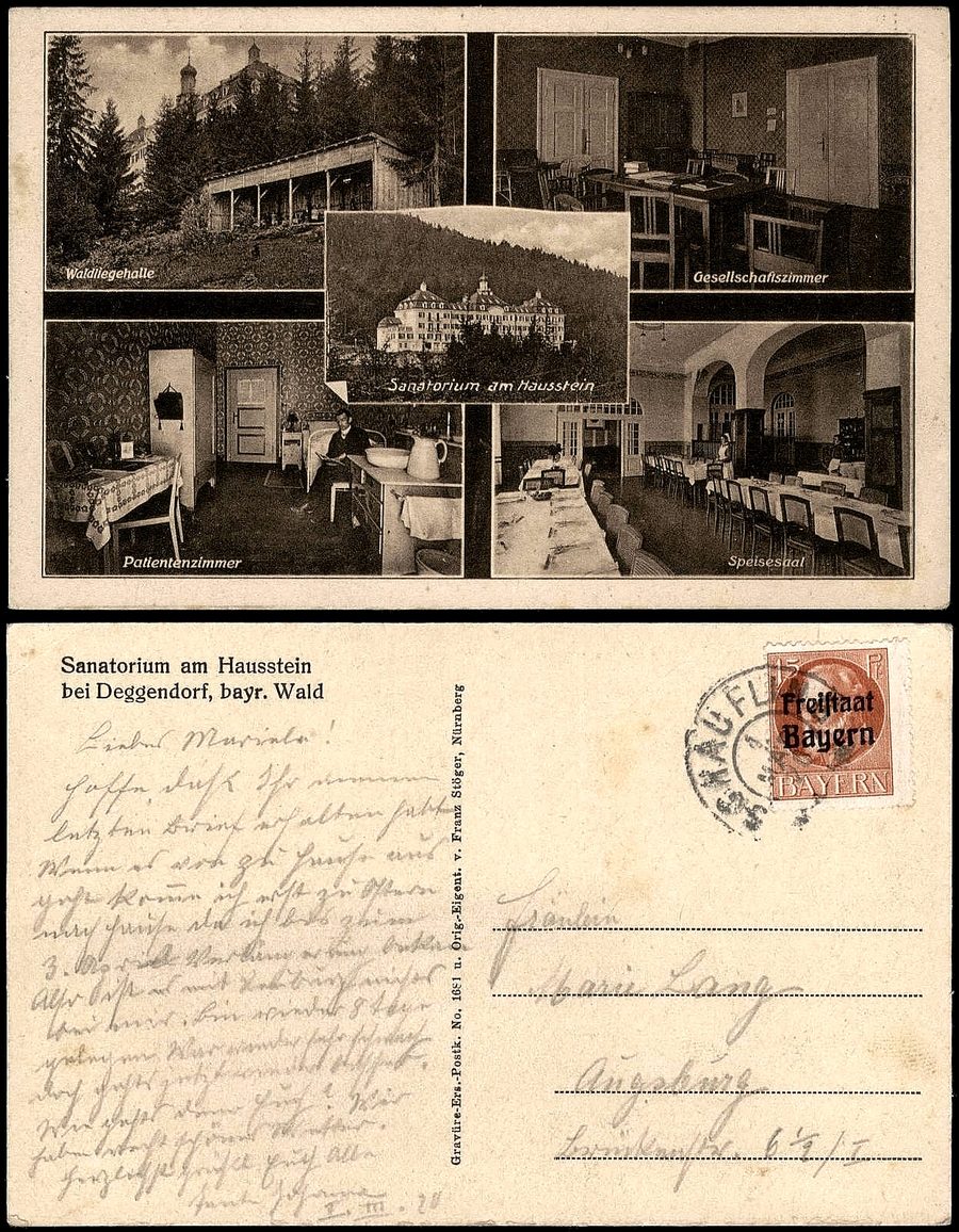 Historische Ansicht des Sanatoriums am Hausstein bei Schaufling aus dem Jahr 1920