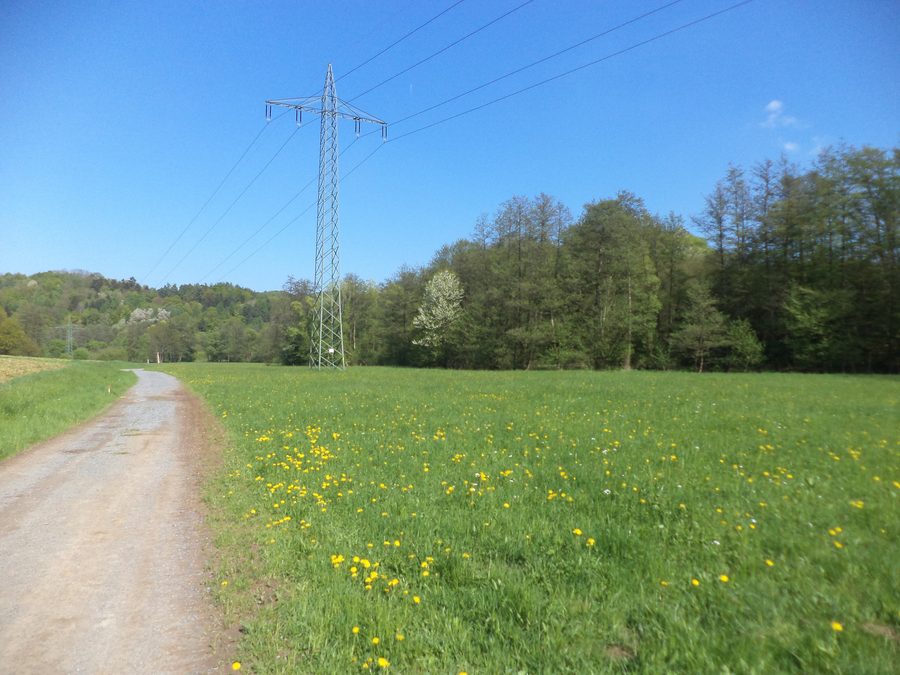 Landschaft des mittleren Kahlgrunds bei Mömbris mit bewaldeten Hängen und offenen Flächen