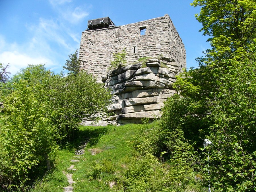 Haupthaus der Burgruine Epprechtstein zwischen Granitfelsen und Wald