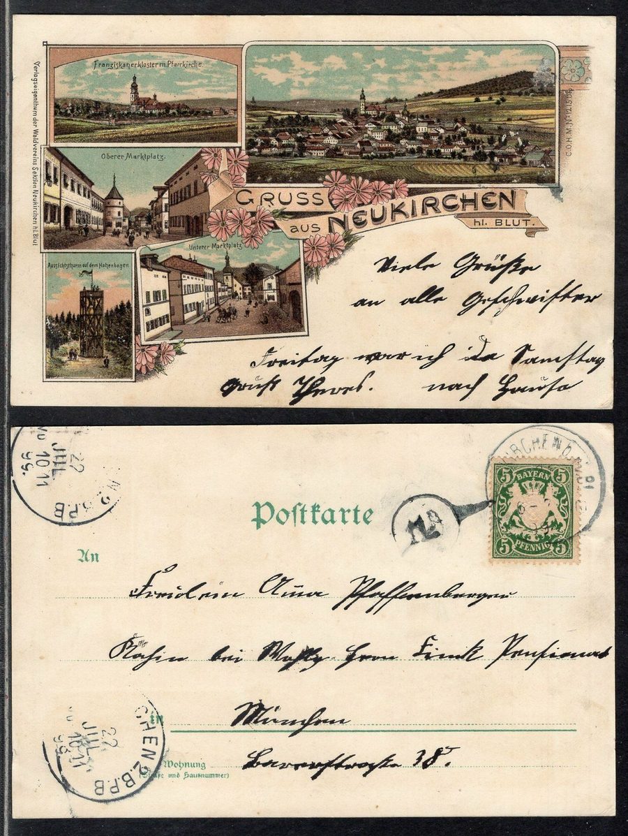 Historische Ansicht von Neukirchen beim Heiligen Blut auf einer Postkarte von 1899