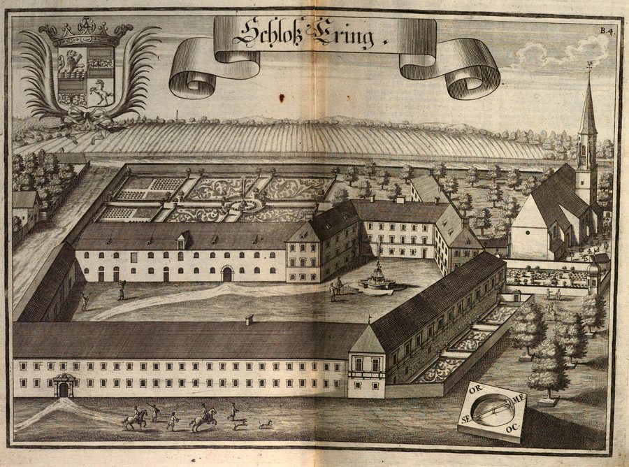 Historische Darstellung von Schloss Ering in einer Ansicht von Michael Wening