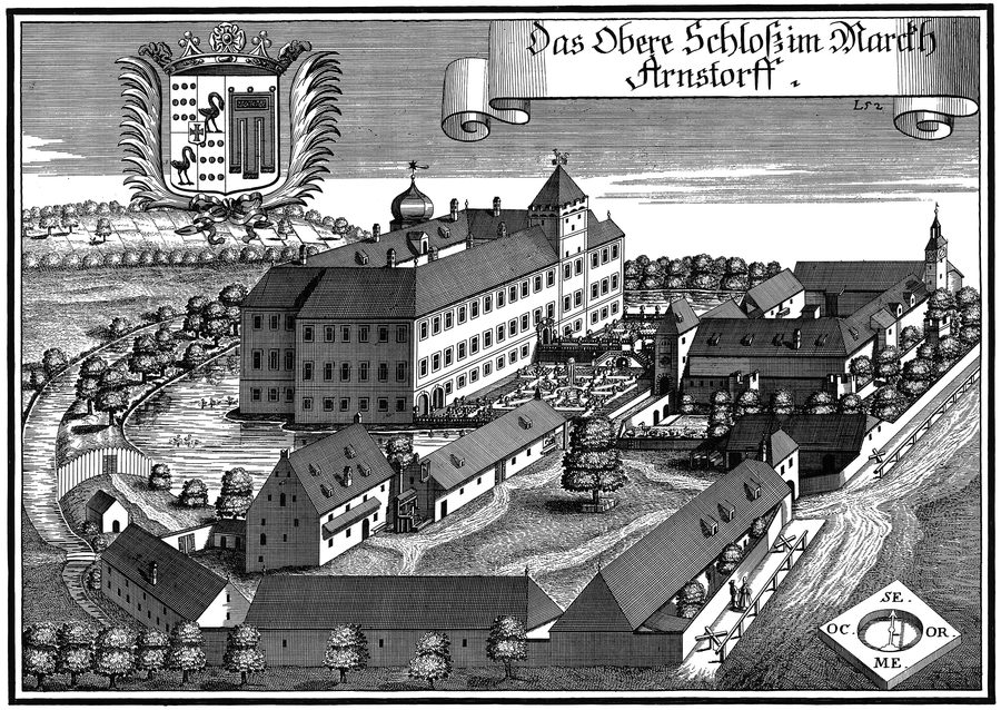 Historischer Kupferstich des Oberen Schlosses in Arnstorf