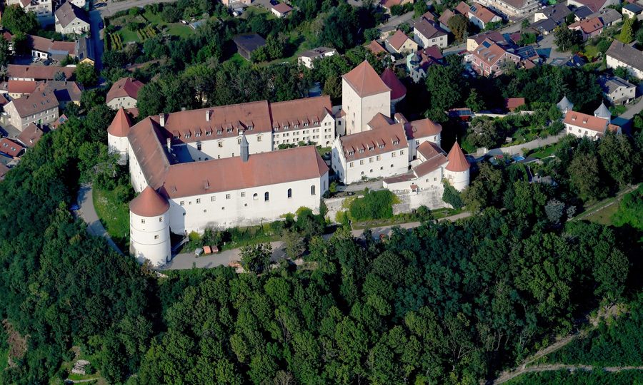 Luftaufnahme von Schloss Wörth an der Donau aus südwestlicher Richtung
