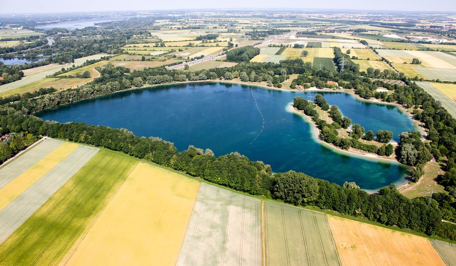 Luftaufnahme des Feringasees in Unterföhring