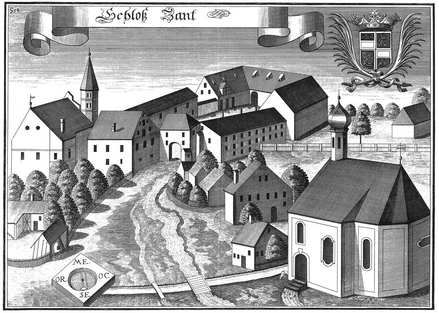 Historischer Kupferstich von Schloss Zandt