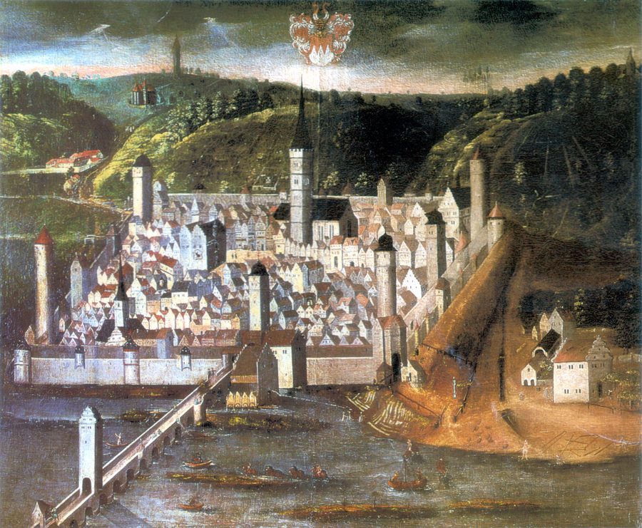 Historische Ansicht von Ochsenfurt am Main aus dem Jahr 1623