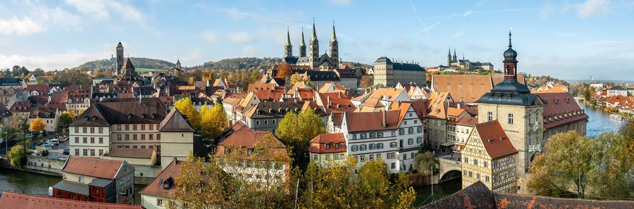Blick auf die historische Altstadt von Bamberg vom Turm des Rathauses Geyerswörth