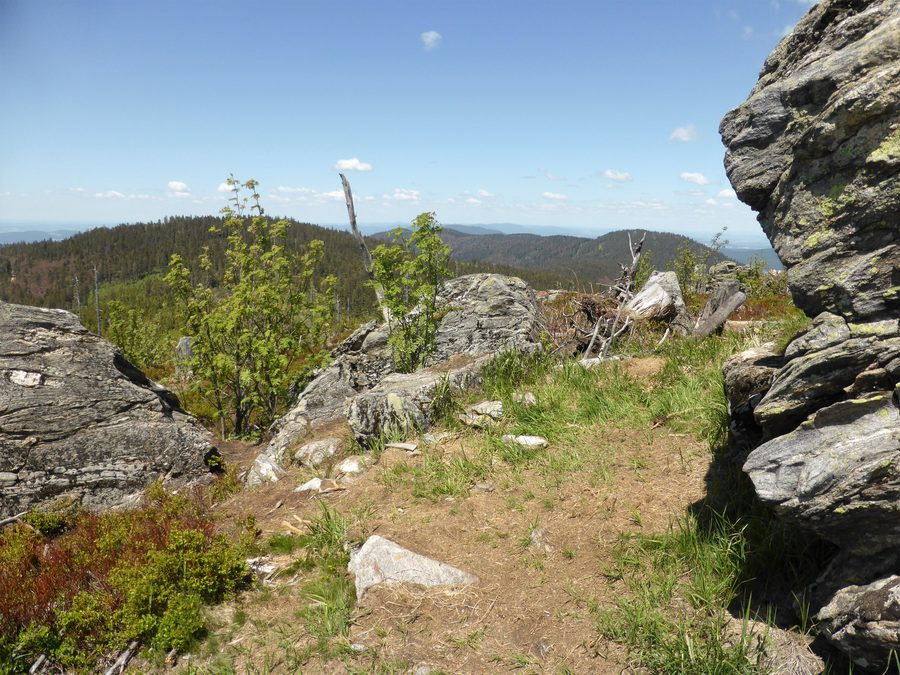 Gipfelfelsen des Enzian mit Blick auf weitere Gipfel im Bayerischen Wald