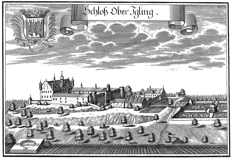 Historischer Kupferstich von Schloss Oberigling bei Igling