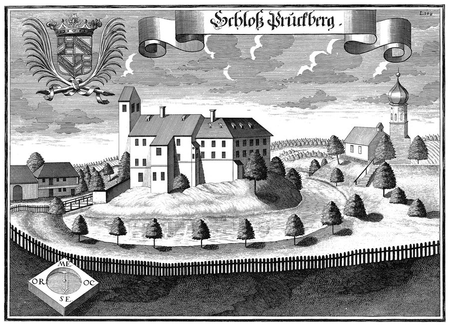 Historischer Kupferstich von Schloss Bruckberg